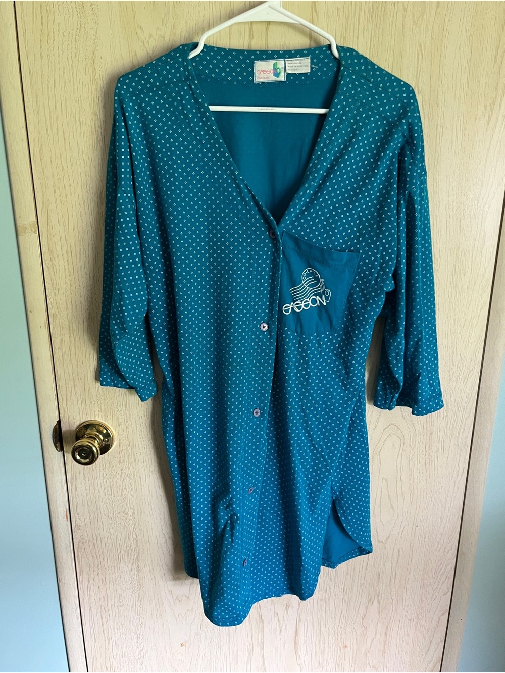 Vintage 80s SASSON Teal Polka Dot Long Tunic Top One Size